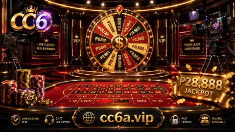 CC6 live casino prepared table with hands, playing cards, chips and dark teal table surfaces